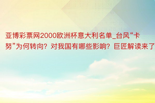 亚博彩票网2000欧洲杯意大利名单_台风“卡努”为何转向？对我国有哪些影响？巨匠解读来了