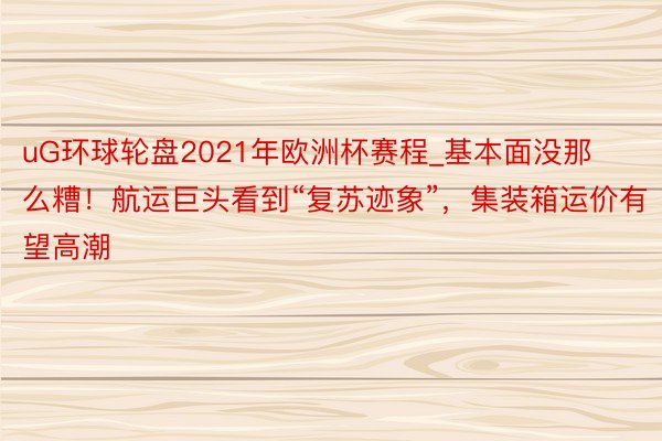 uG环球轮盘2021年欧洲杯赛程_基本面没那么糟！航运巨头看到“复苏迹象”，集装箱运价有望高潮