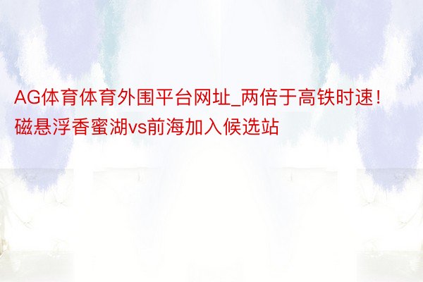 AG体育体育外围平台网址_两倍于高铁时速！磁悬浮香蜜湖vs前海加入候选站