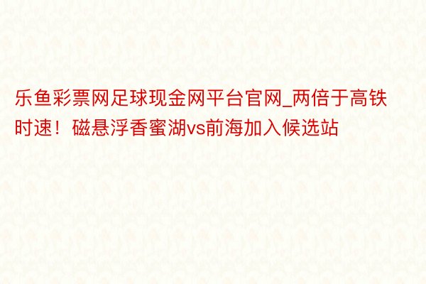 乐鱼彩票网足球现金网平台官网_两倍于高铁时速！磁悬浮香蜜湖vs前海加入候选站