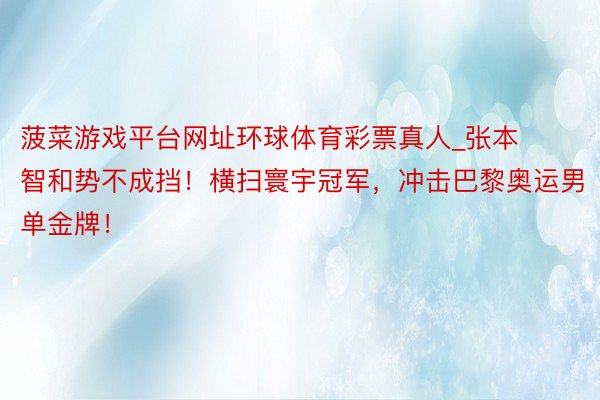 菠菜游戏平台网址环球体育彩票真人_张本智和势不成挡！横扫寰宇冠军，冲击巴黎奥运男单金牌！