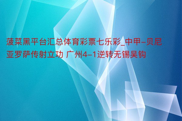 菠菜黑平台汇总体育彩票七乐彩_中甲-贝尼亚罗萨传射立功 广州4-1逆转无锡吴钩