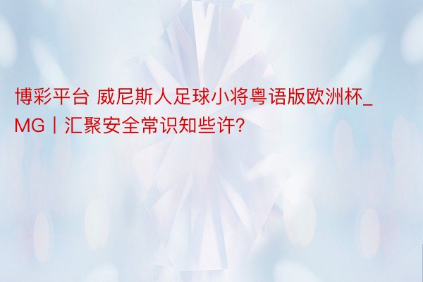 博彩平台 威尼斯人足球小将粤语版欧洲杯_MG丨汇聚安全常识知些许？